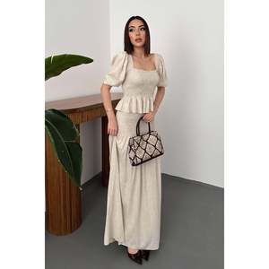 Beige Pleated <b>Linen</b> Suit - Beige - Product Image 2
