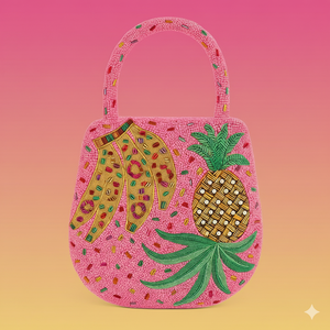 Blue Garden Theme Beaded <b>Handbag</b> Sunflower Daisy Embroidery Artisan Handmade Landscape Zipper Closure Casual <b>Handbags</b> Fashion - Product Image 2