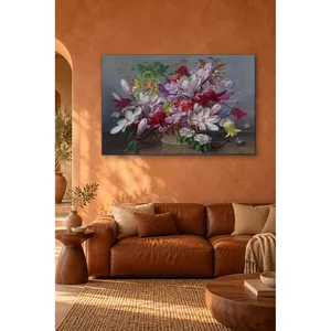 Bouquet de magnolias et de lilas dans un panier, impression sur toile - Product Image 2