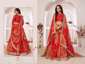 Impression de fleurs la plus vendue avec travail de séquence Georgette Lehenga Choli pour mariage et fête au prix d'exportation - Product Image 2