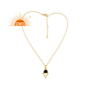 Última Tendencia Plata Esterlina Chapado en Oro Lapislázuli Piedra Preciosa Hamsa Diseño Colgante Collar Demi Joyería Fina Fabricante - Product Image 1