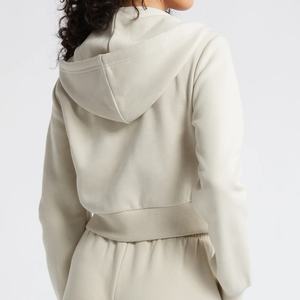 Sudadera Corta de Punto Estampada, Estilo Vintage, Lavada al Ácido, para Mujer, con Cierre y Capucha, Venta al por Mayor de Invierno - Product Image 4