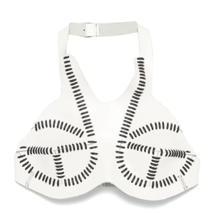 Femmes en cuir véritable licou haut court Style créateur blanc contraste cousu Bustier en cuir licou haut court Streetwear mode - Product Image 2