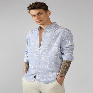 Venta al por mayor personalizada de los hombres 3D Digital impreso camisa de manga larga de la juventud Floral Camisa de algodón delgada de los hombres - Product Image 3
