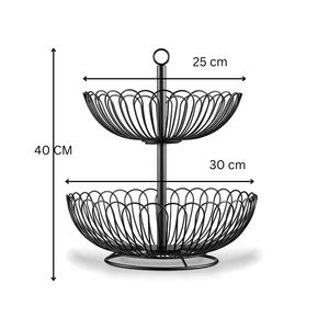 Soporte de cesta de frutas y verduras de alambre de Metal de 2 niveles hecho a mano organizador con recubrimiento de polvo negro plegable fácil de montar respetuoso con el medio ambiente - Product Image 4
