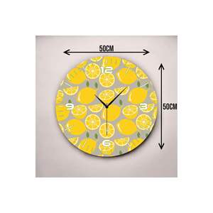<b>Silent</b> 50cm Wooden Table <b>Wall</b> <b>Clock</b> with Yellow Lemon Pattern Print Gift Product - Product Image 5