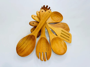 Juego de cubiertos ecológicos de primera calidad, cucharas de madera de teca natural duradera/bambú para cocina, comedor, herramientas de cocina para bodas - Product Image 2