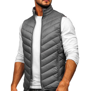 Elegante chaleco acolchado para hombre con cuello levantado y logotipo personalizado directo de fábrica impermeable ligero prendas de vestir exteriores OEM proveedor de exportación - Product Image 3
