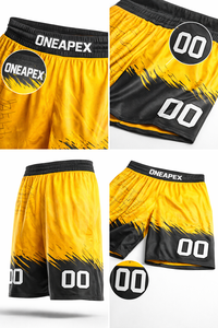 Ensemble d'uniformes de basket-ball sublimés personnalisés |   Maillot et short sans manches jaune et noir |   Vêtements de sport pour équipes OEM - Product Image 3