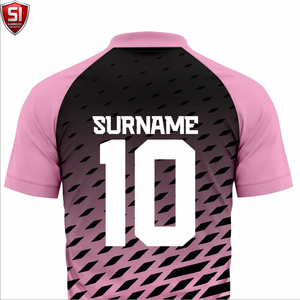 เสื้อฟุตบอลสีชมพู-ดำ แบบกำหนดเองสำหรับทีม ชุดยูนิฟอร์มแขนสั้น คอวี พิมพ์ลาย ผลิตจากโพลีเอสเตอร์ 100% ชุดกีฬาสำหรับทุกฤดูกาล - Product Image 5