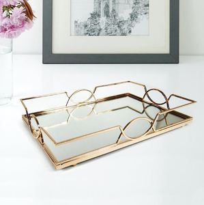 <b>Rectangle</b> Metal <b>Mirror</b> Gold Decorative Tray Usage Home Hotel Restaurant Bar Kitchenware Table Decor Made in India Wholesale 2023 - Product Image 2