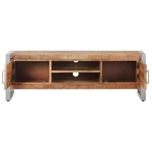 European Modern Industrial Solid Wood Handmade Durable <b>TV</b> Unit with Storage Shelves - Product Image 3