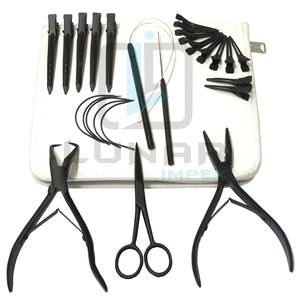 Extensiones de cabello profesionales de acero inoxidable Kit de herramientas negro mate blanco con logotipo de marca 3D personalizado Kit de herramientas de extensión de cabello - Product Image 2