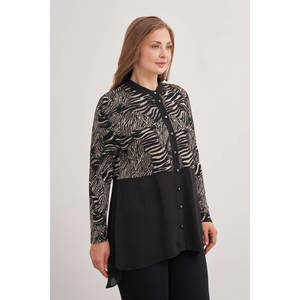 Blusa de Chifón con Estampado de Cebra y Bordado, Estilo Retro Casual, Talla XL - Product Image 2