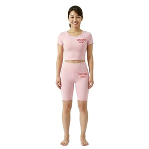 Conjunto de Ropa Deportiva de Verano con Logotipo Personalizado, Camiseta y Pantalones Cortos para Mujer, Conjunto de Yoga de Dos Piezas para Mujer, Ropa de Fitness - Product Image 2