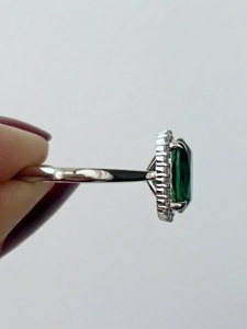 Luxury Cushion Cut Green <b>Emerald</b> <b>Ring</b> 925 Sterling <b>Silver</b> Halo Diamond Engagement <b>Ring</b> for Women Fine Jewelry Gift - Product Image 2