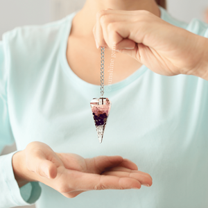Vente en gros de pendule en cristal d'orgone, pierre semi-précieuse, chakra de radiesthésie, grille de cristal de guérison, pendules d'améthyste Leyar - Product Image 5