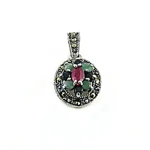 จี้เงินแท้ 925 ประดับทับทิมและแมกกาไซด์ สำหรับผู้หญิง เครื่องประดับอัญมณ์ทางศาสนา พร้อมด้วยการตกแต่งด้วยทองคำขาว ทองคำชมพู และทองคำขาว - Product Image 1