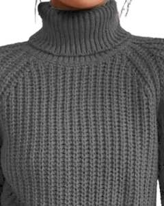 Pull en tricot à col roulé gris personnalisé pour femmes, hiver, chaud, doux, côtelé, manches longues, décontracté, ample, haut tendance - Product Image 4