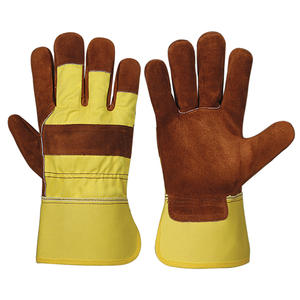 Guantes DE SEGURIDAD divididos de cuero de vaca para hombre Guantes DE TRABAJO resistentes amarillos y negros Calidad aprobada para protección de manos y brazos - Product Image 2