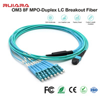 Produsen kabel Patch serat optik MPO ke LC UPC Multimode OM3 8 Core FTTH Jumper kabel serat optik