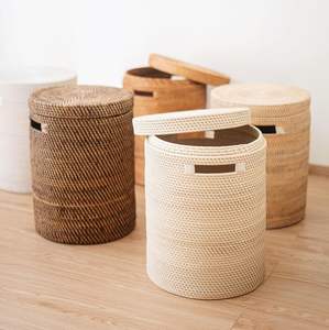 Elegant Home Furniture Rattan Bin Laundry Hamper Basket and Liner <b>Bags</b> With Handles for <b>Clothes</b> Storage - Product Image 1