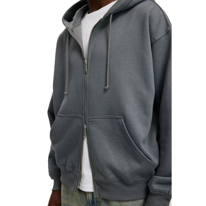 Sudadera con capucha de algodón 100% de peso pesado personalizable para hombre, ropa de calle Vintage desgastada con cremallera de gran tamaño para invierno - Product Image 4