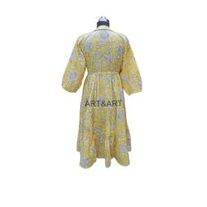 Robe d'été en coton indien pour femmes Robe moulante décontractée avec impression de bloc et poche avant Robe cadeau pour elle - Product Image 6