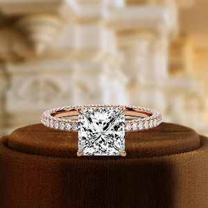 Anillo de Diamante Cultivado en Laboratorio con Certificación IGI de 1 Quilate, Corte Princesa, con Halo Oculto, la Banda del Anillo Está Adornada con Pequeños Diamantes, Anillo de Compromiso - Product Image 3