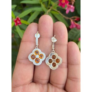 ต่างหูเงินแท้ 925 ดีไซน์หรูหราประดับด้วยซิทรินสำหรับผู้หญิง - Product Image 2