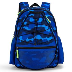 Blue Camouflage Nylon <b>Backpack</b> 30-40L Water Resistant Zipper Closure Sport Casual Outdoor Use for Men <b>Women</b> - Product Image 1