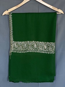 Premium Women's Winter Accessory Handcrafted Kashmiri Embroidered <b>Pashmina</b> Wool Shawl Intricate Embroidery Solid Dark <b>Green</b> - Product Image 4