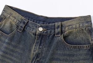 Jeans Baggy vintage personnalisable pour hommes coupe ample jambe large jaune sale boue lavé Style Streetwear pantalon décontracté léger - Product Image 4