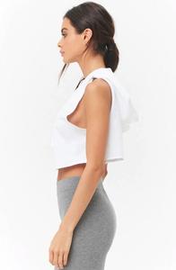 Personnaliser la mode respirant sans manches sweat à capuche femmes été entraînement Fitness blanc sans manches sweats à capuche haut court coton fait blanc - Product Image 3