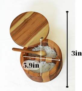 Boîte à épices en bois d'acacia avec cuillère en bois (boîte à épices en bois d'acacia à 2 compartiments avec cuillère en bois (5.9x5.9x3)) - Product Image 2