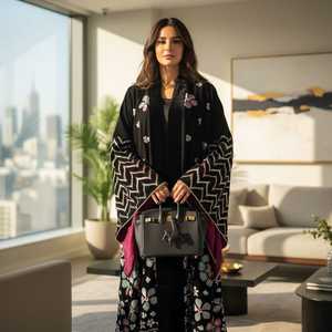 AWAIS HOUSE Velvet Lightweight <b>Plus</b> <b>Size</b> Long Beaded Floor Length Handmade Flared Hem Evening <b>Kaftan</b> Abaya Traditional Muslim - Product Image 4