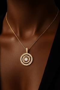 Collier minimaliste en argent sterling 925 plaqué or 14 carats avec pendentif rond, halo scintillant en CZ, cadeau d'anniversaire - Product Image 4