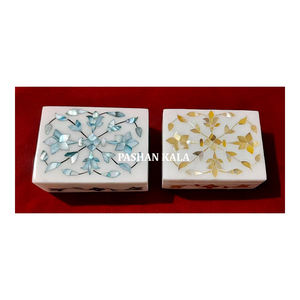 Looking Good Pure <b>White</b> Marble Inlay With Green And Yellow Mother Of Pearl Rectangular Shape Jewelry <b>Box</b> For <b>Gifting</b> Purpose - Product Image 1