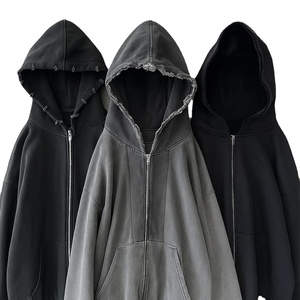 Peso pesado 400Gsm Tallas grandes Cremallera de gran tamaño con capucha Cremallera personalizada Lavado ácido Desgastado Estilo lavado vintage Sudadera con capucha - Product Image 1