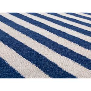 Tapis en laine tissée plate bleu Alhambra, fait main, classique, rayé, rectangulaire, pour la maison, le salon, le couloir, haute viscose - Product Image 3