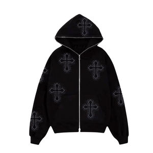 Proveedor directo de fábrica, transpirable, de secado rápido, sudaderas con cremallera de diamantes de imitación para hombres, sudaderas con cremallera hechas a medida, sudaderas con diamantes de imitación para hombres - Product Image 1