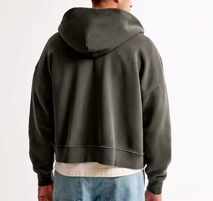 Sudaderas con capucha con cremallera de algodón 100% personalizadas para hombres Unisex de talla grande Boxy Fit Drop Shoulder Cropped Hoodie Beaded Technique grueso invierno - Product Image 5