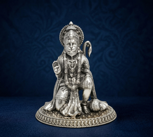 พระฮันมูนนั่ง ชุบเงินแท้ 999 ออกซิไดซ์ จาก Jaipur Metals |   ทองเหลืองแท้ 100% |   ของตกแต่งบ้าน |   ของขวัญวันครบรอบเทศกาลดีวาลี |   7x5x8 ซม. | - Product Image 1