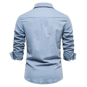 Camisa Vaquera Personalizada de Estilo Urbano para Hombre, Manga Larga, con Botones, Corte Ajustado Informal, Lavado Vintage, Estilo Vaquero, Spandex/Algodón Transpirable - Product Image 2