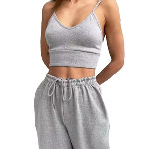 ชุดวอร์ม2ชิ้นกางเกงขากว้างและเสื้อครอปสำหรับผู้หญิงชุดวอร์มทรงหลวมแบบลำลองทันสมัย - Product Image 3