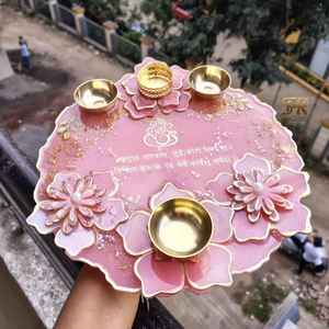 Elegant Epoxy Resin Puja Thali Handcrafted Luxury Eco-Friendly Decorative Prayer Plate Diwali Festival <b>Mandir</b> Pooja Model - Product Image 3