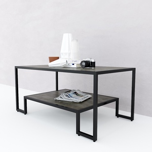 Minimalist Two-Tiered <b>Sofa</b> <b>Table</b> 100x54x45cm Rubber Wood with Iron Frame-TT68145 - Product Image 3