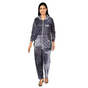 Women's Zipper hoodie and trouser set Pocket <b>Jacket</b> <b>Velvet</b> Jogging Suit Velour Tracksuits Women Two Piece Set wholesale - Product Image 1