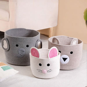 Best Selling Round Shape Unique Attractive Product Round Cotton <b>Rope</b> Cat Design <b>Storage</b> <b>Basket</b> With Handle Custom Size Home Deco - Product Image 1