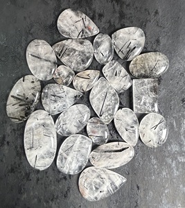 Tourmaline noire naturelle, taille ovale, cabochon, pointe de cristal pour cheveux, pierres brutes en vrac, prix de gros pour la fabrication de bijoux, quartz - Product Image 4